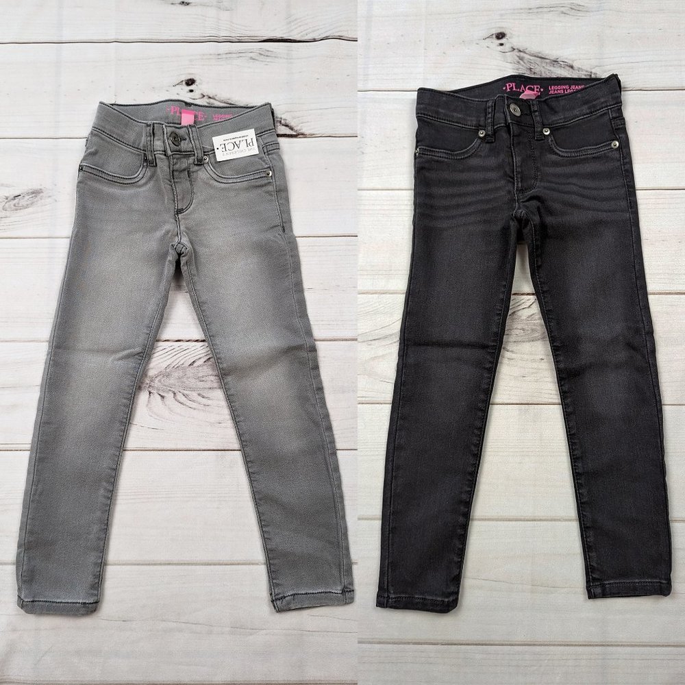 2 Pack- The Children’s Place Girls Basic Super Skinny Jeans Gray/ Black Size: 5